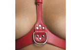 Strict Vegan Leather Female Chest Harness Red Cuffs And Restraints